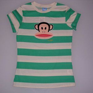 GENUINE PAUL FRANK BIRMINGHAM STRIPE JULIUS T-SHIRT GREEN AND OFF-WHITE